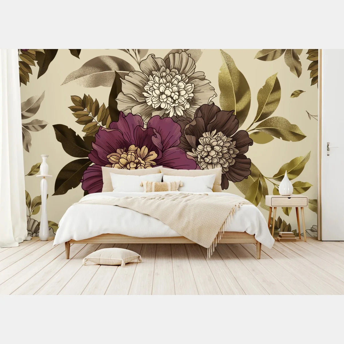 Papier peint motif floral vintage aux tons bordeaux et dorés – Wallnifity® Papier peint motif floral vintage aux tons bordeaux et dorés – Wallnifity®