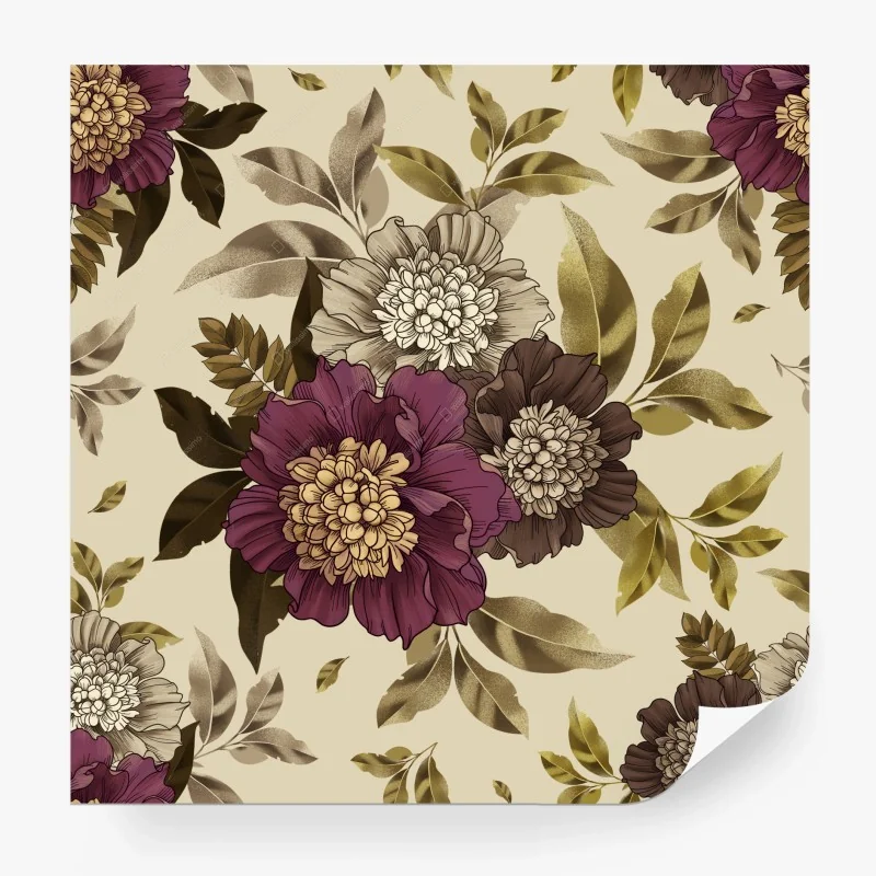 Papier peint motif floral vintage aux tons bordeaux et dorés – Wallnifity® Papier peint motif floral vintage aux tons bordeaux et dorés – Wallnifity®