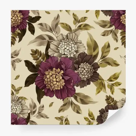 Papier peint motif floral vintage aux tons bordeaux et dorés – Wallnifity®