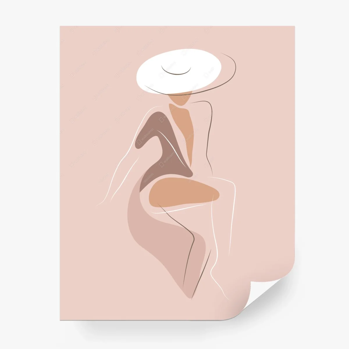 Papier peint femme au chapeau, illustration minimaliste en tons pastel – Wallnifity® Papier peint femme au chapeau, illustration minimaliste en tons pastel – Wallnifity®