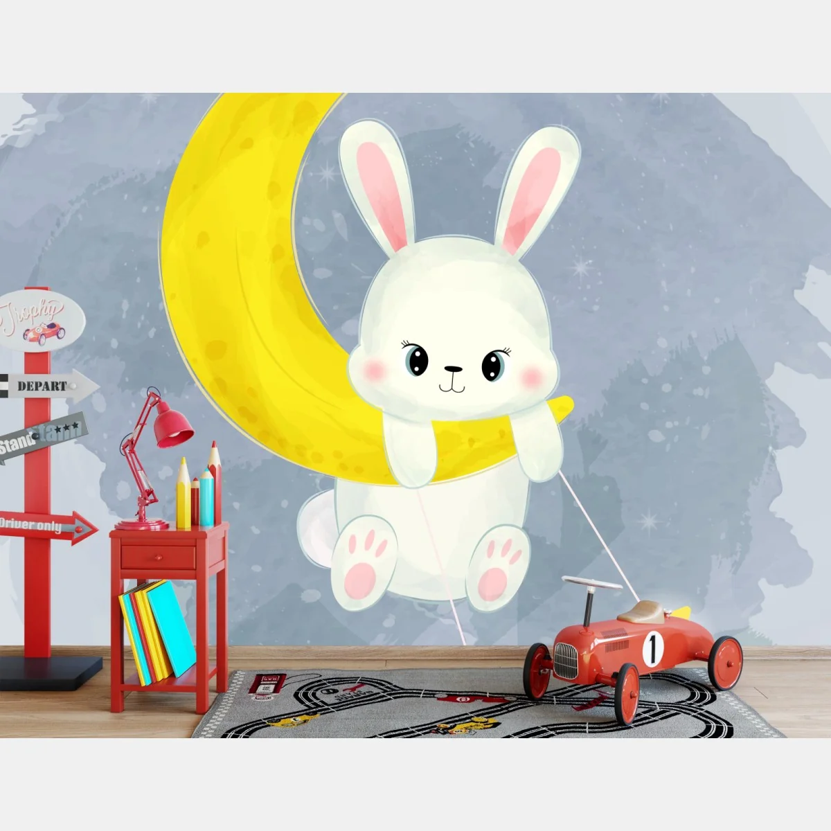 Papier peint lapin mignon sur la lune – Wallnifity® Papier peint lapin mignon sur la lune – Wallnifity®