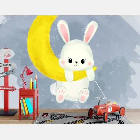 Papier peint lapin mignon sur la lune – Wallnifity®