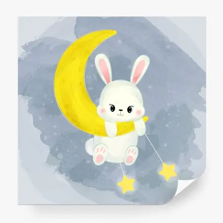 Papier peint lapin mignon sur la lune – Wallnifity®