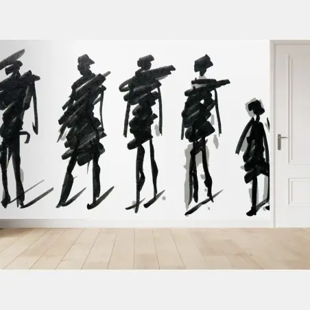 Papier peint silhouettes gestuelles à l'encre noire – Wallnifity®