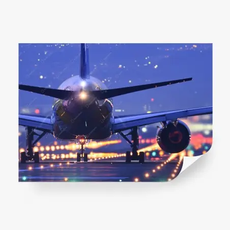 Papier peint avion nocturne sur piste illuminée – Wallnifity®