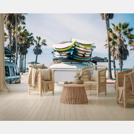 Papier peint van rétro jaune à la plage de Californie – Wallnifity®