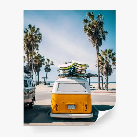 Papier peint van rétro jaune à la plage de Californie – Wallnifity®