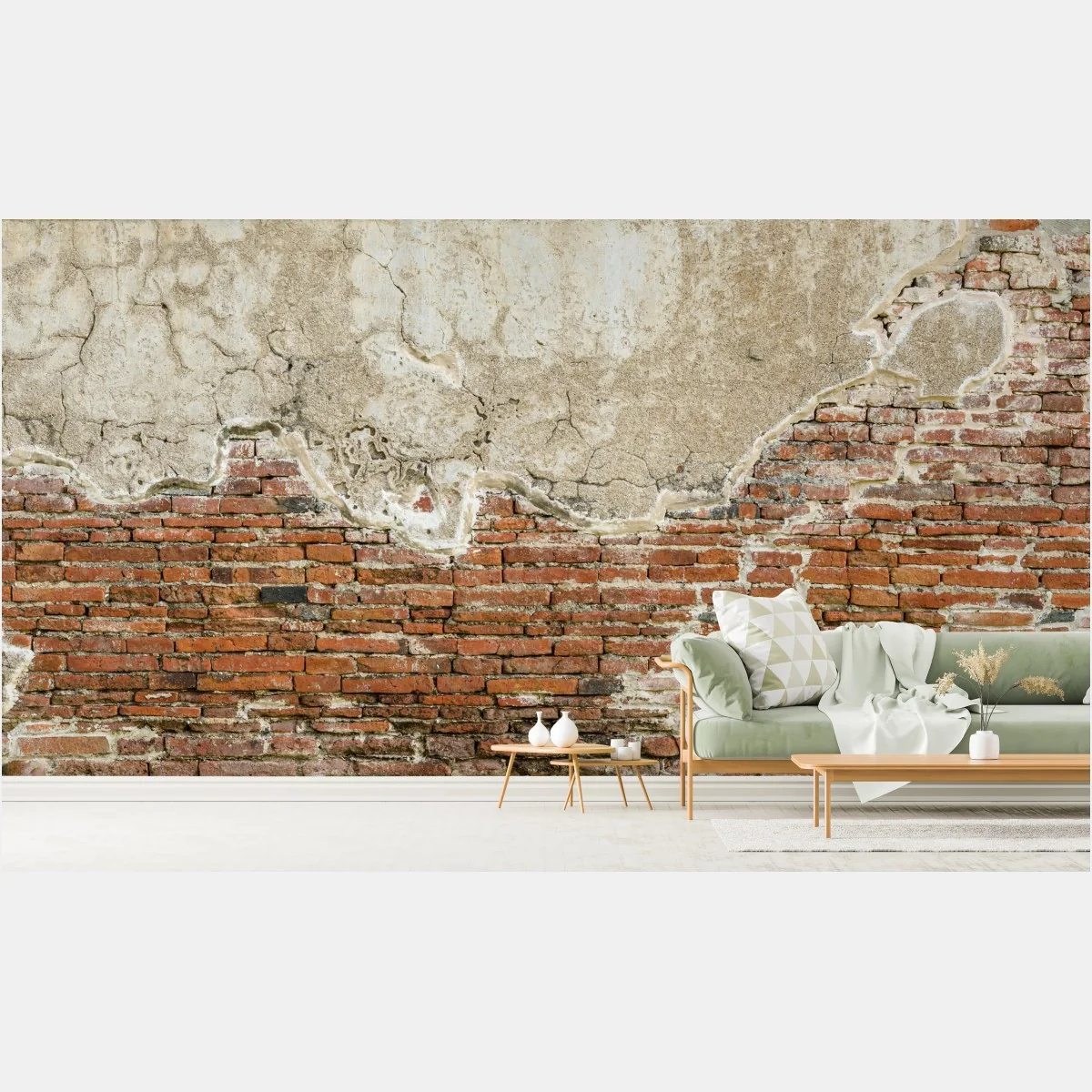 Papier peint mur de briques patiné au plâtre écaillé – Wallnifity® Papier peint mur de briques patiné au plâtre écaillé – Wallnifity®
