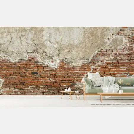 Papier peint mur de briques patiné au plâtre écaillé – Wallnifity®