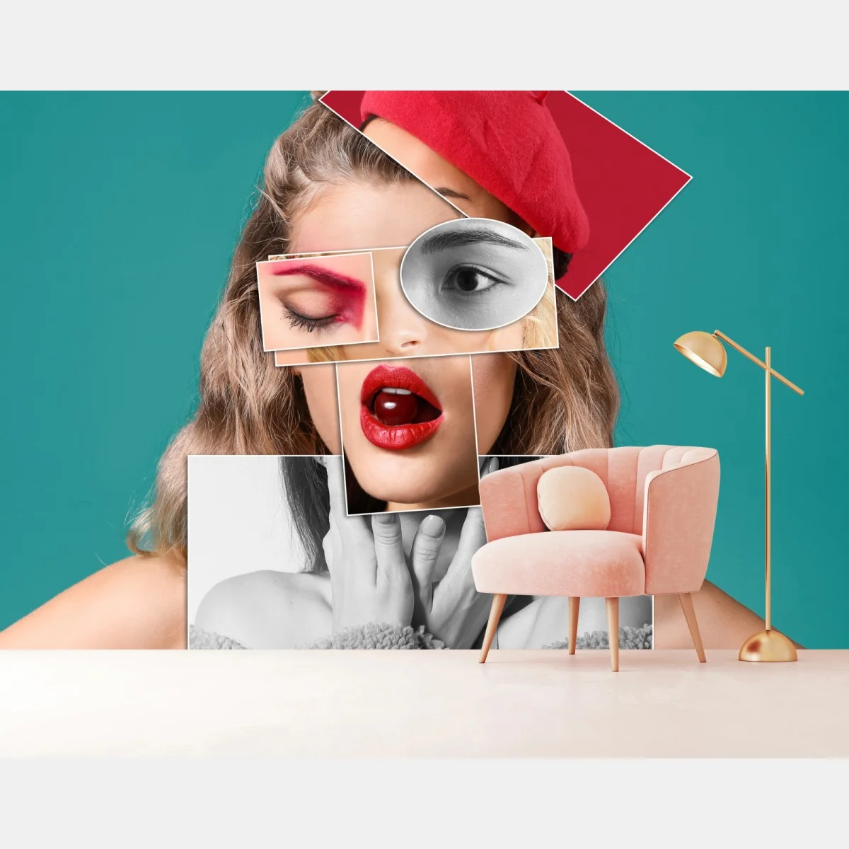 Papier peint collage pop artistique de portrait féminin coloré – Wallnifity® Papier peint collage pop artistique de portrait féminin coloré – Wallnifity®