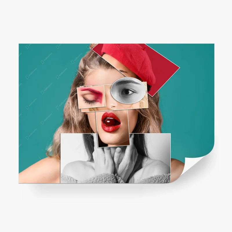 Papier peint collage pop artistique de portrait féminin coloré – Wallnifity® Papier peint collage pop artistique de portrait féminin coloré – Wallnifity®