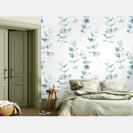 Papier peint douceur d'eucalyptus en aquarelle – Wallnifity®