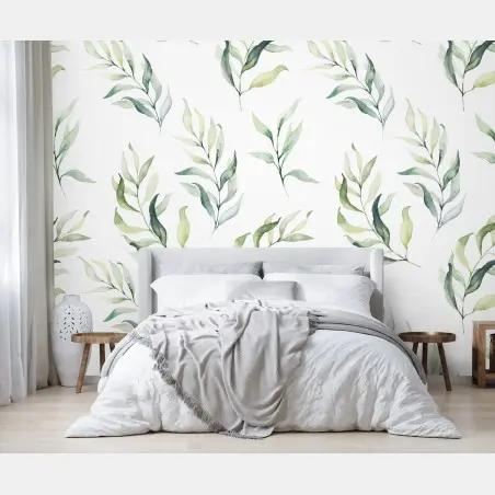 Papier peint feuillage aquarelle en nuances de vert – Wallnifity®