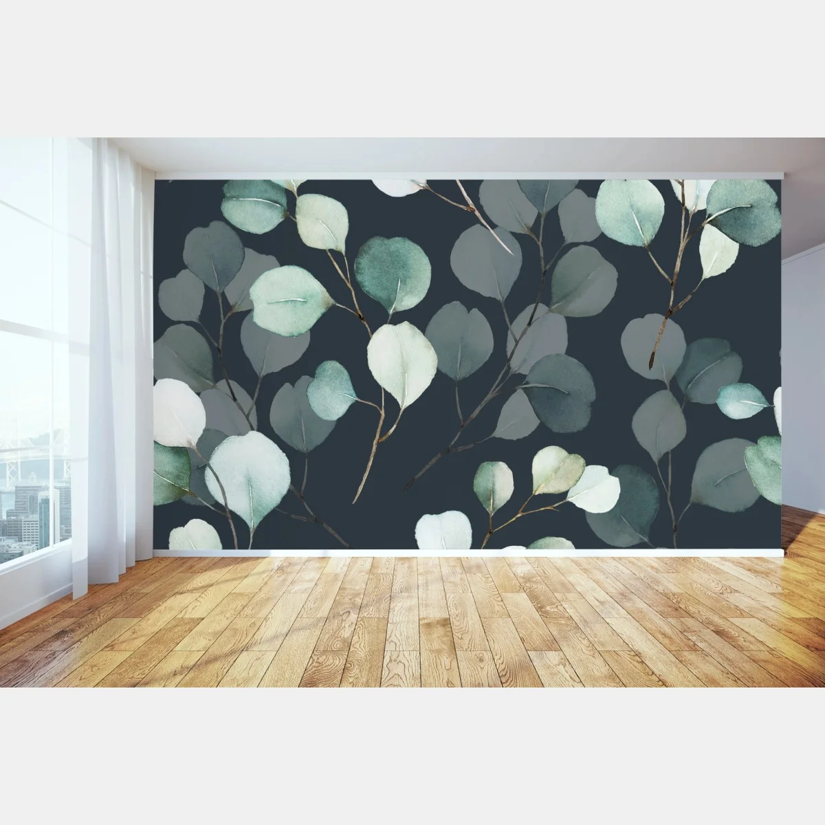 Papier peint motif eucalyptus en aquarelle sur fond sombre – Wallnifity® Papier peint motif eucalyptus en aquarelle sur fond sombre – Wallnifity®