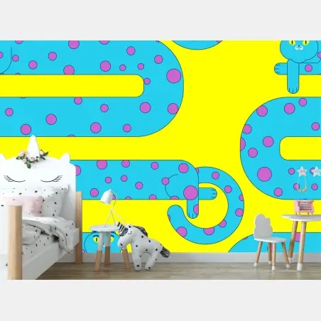 Papier peint motif de chats allongés colorés pour chambre d'enfant – Wallnifity®