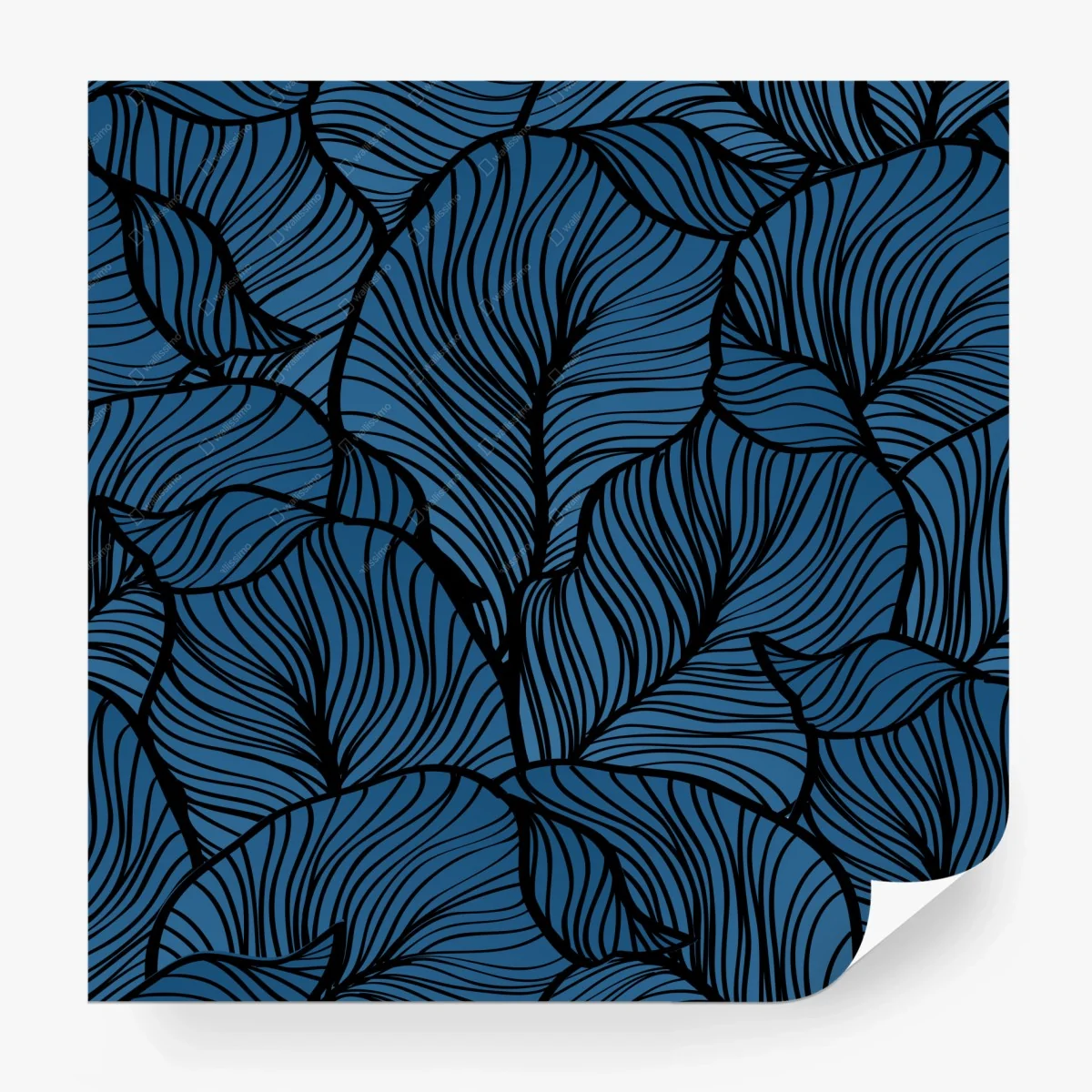 Papier peint feuillage stylisé bleu profond – Wallnifity® Papier peint feuillage stylisé bleu profond – Wallnifity®