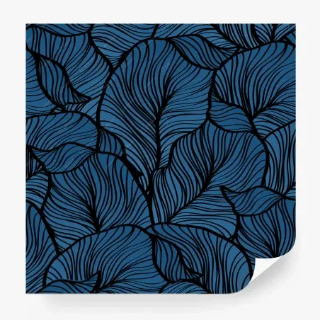 Papier peint feuillage stylisé bleu profond – Wallnifity®