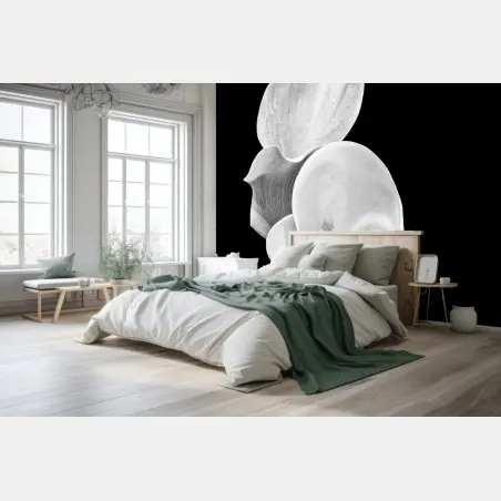 Papier peint composition florale minimaliste en noir et blanc – Wallnifity®