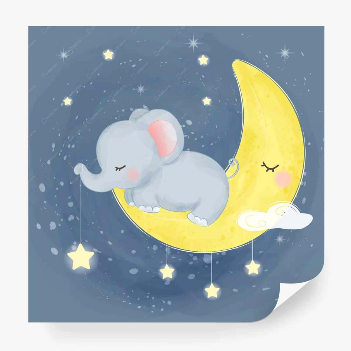Papier peint éléphant endormi sur la lune étoilée – Wallnifity®