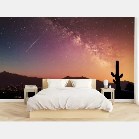 Papier peint paysage nocturne étoilé avec cactus – Wallnifity®