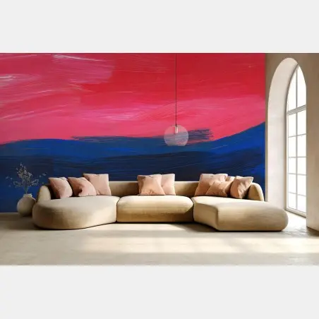 Papier peint horizon abstrait rose et bleu – Wallnifity®