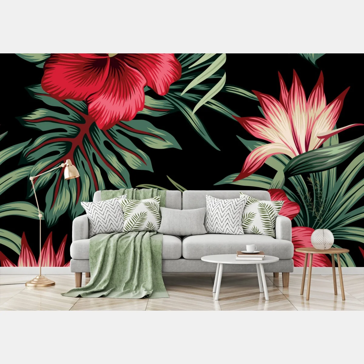 Papier peint motif tropical hibiscus et feuillage luxuriant – Wallnifity® Papier peint motif tropical hibiscus et feuillage luxuriant – Wallnifity®