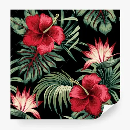 Papier peint motif tropical hibiscus et feuillage luxuriant – Wallnifity®
