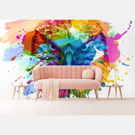 Papier peint lion abstrait en explosion de couleurs – Wallnifity®