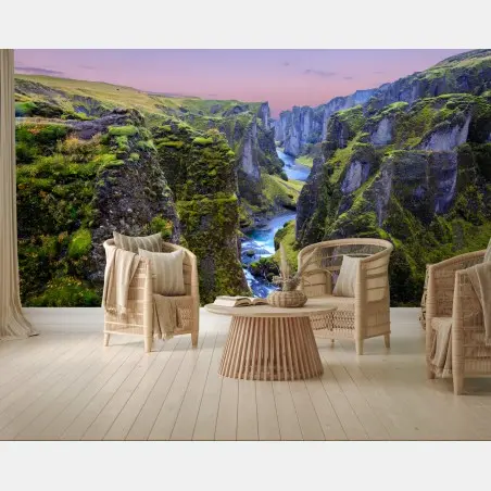 Papier peint Fjadrargljufur au coucher du soleil en Islande – Wallnifity®