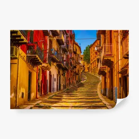 Papier peint ruelle en escalier colorée au charme méditerranéen – Wallnifity®