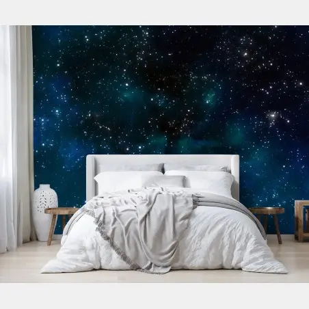 Papier peint ciel étoilé avec nébuleuses bleues – Wallnifity®