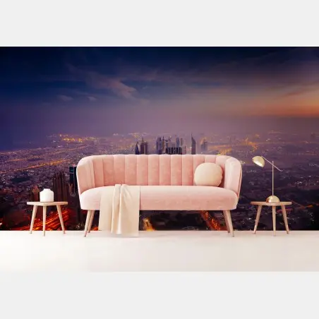 Papier peint panorama urbain illuminé au crépuscule – Wallnifity®