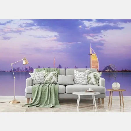 Papier peint coucher de soleil sur la skyline de Dubaï – Wallnifity®