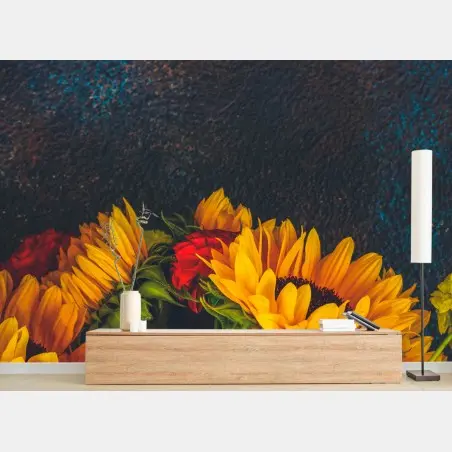 Papier peint bouquet de tournesols lumineux sur fond texturé – Wallnifity®