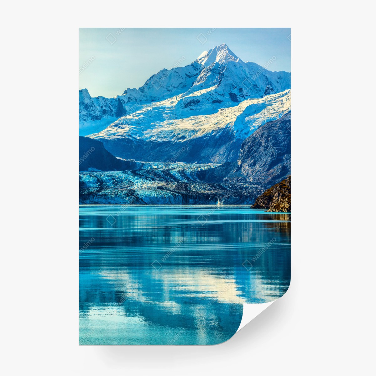 Papier peint panorama alpin : glacier et reflets turquoise – Wallnifity®