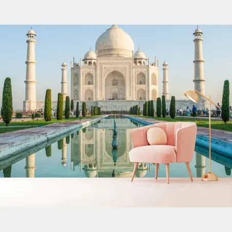 Papier peint reflet symétrique du Taj Mahal au lever du soleil – Wallnifity®