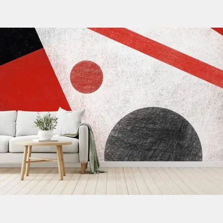 Papier peint composition géométrique rouge, noire et blanche – Wallnifity®