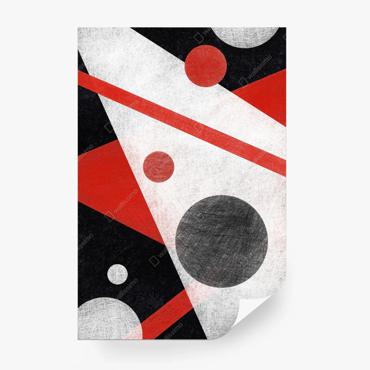 Papier peint composition géométrique rouge, noire et blanche – Wallnifity®