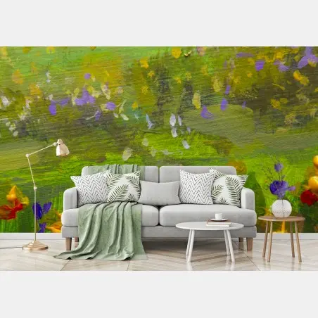 Papier peint champ de fleurs impressionniste aux touches colorées – Wallnifity®