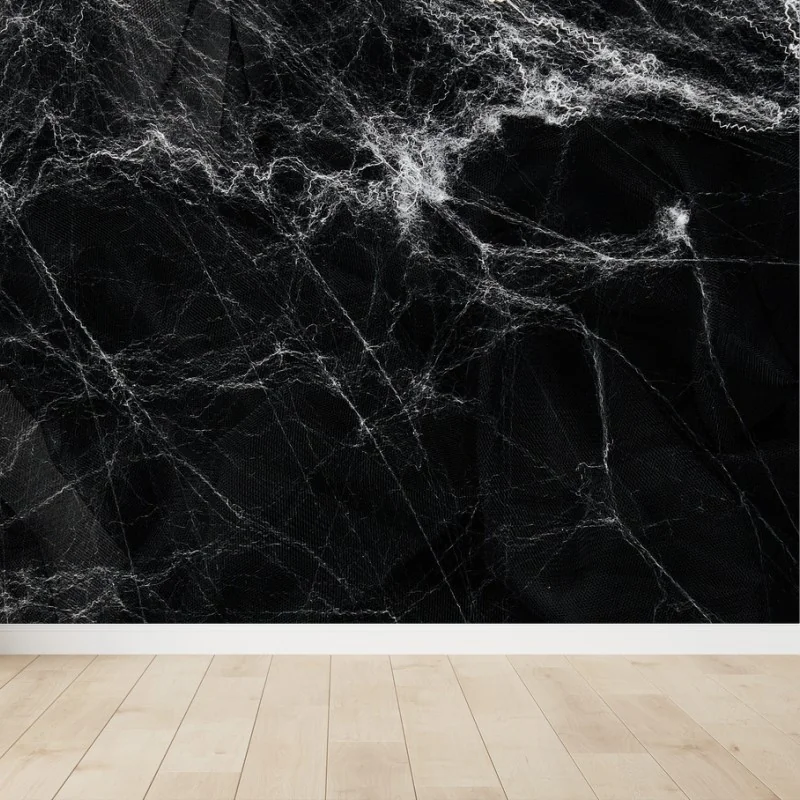 Papier peint toile d'araignée spectrale sur fond noir – Wallnifity®