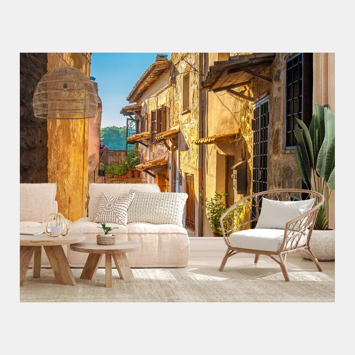 Papier peint ruelle médiévale au coucher de soleil Toscane – Wallnifity®
