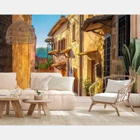 Papier peint ruelle médiévale au coucher de soleil Toscane – Wallnifity®