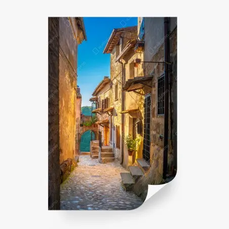 Papier peint ruelle médiévale au coucher de soleil Toscane – Wallnifity®