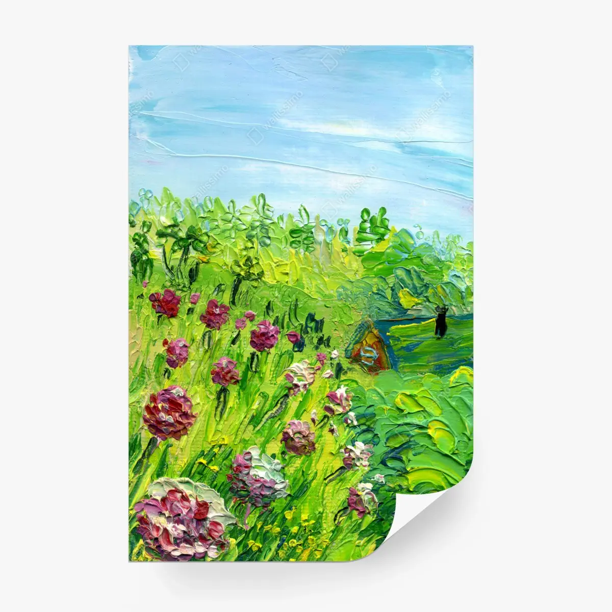 Papier peint pivoines au jardin en pâte au couteau – Wallnifity®
