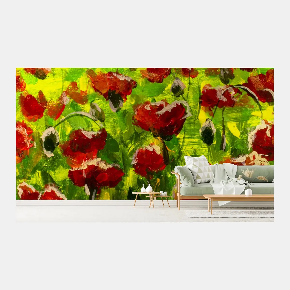 Papier peint champs de coquelicots au coucher du soleil – Wallnifity®