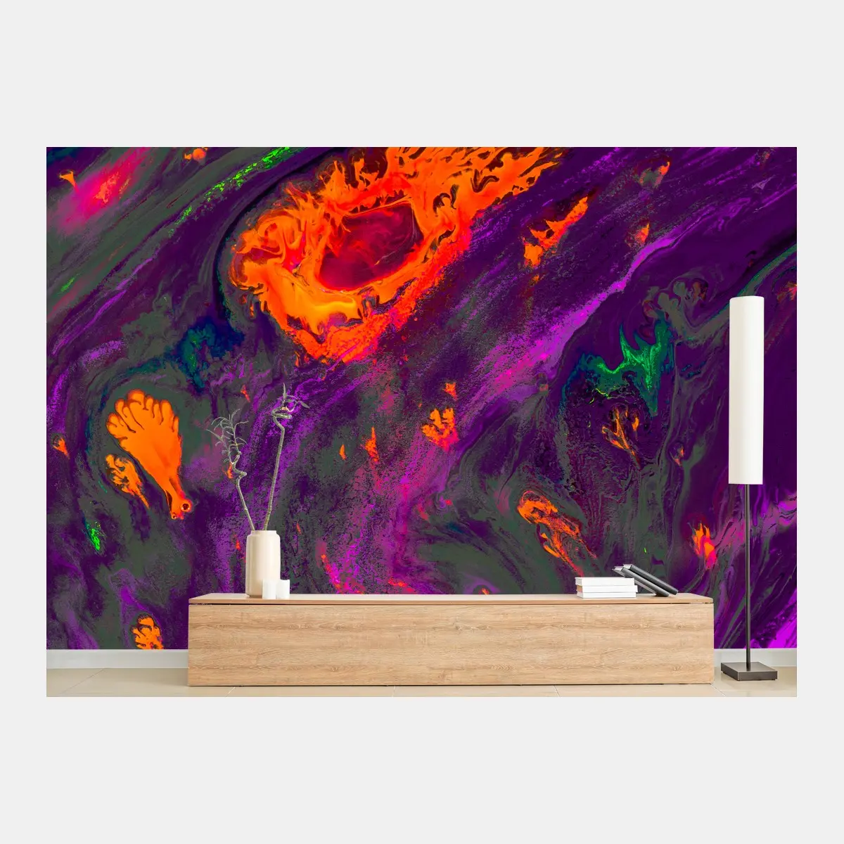 Papier peint marbrure ebru ottomane néon - motif abstrait coloré – Wallnifity®