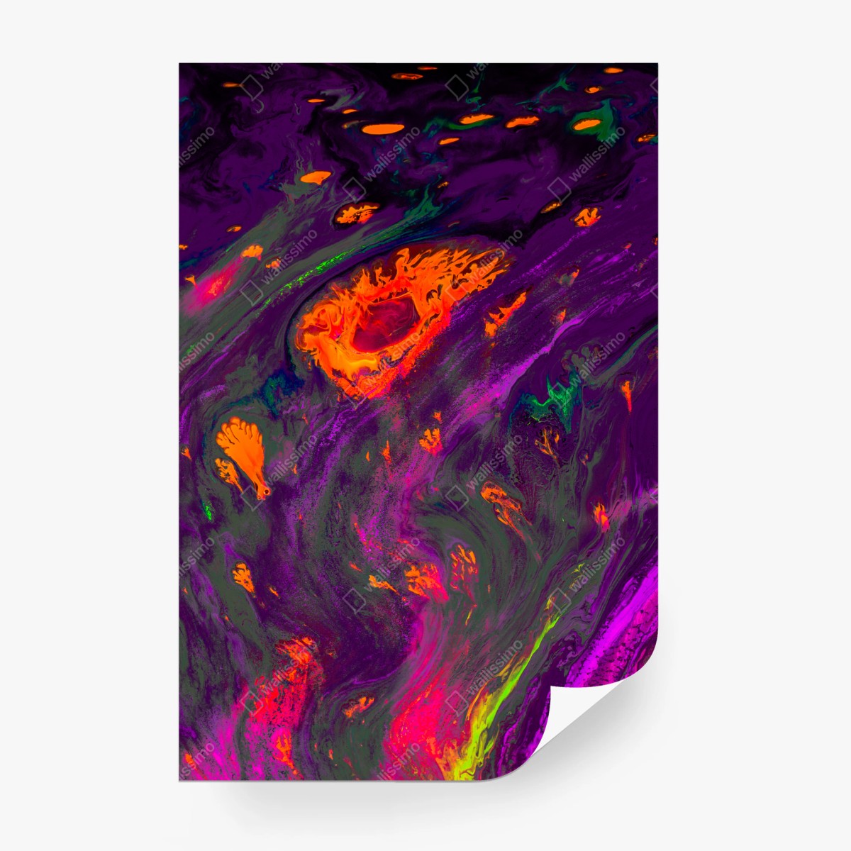 Papier peint marbrure ebru ottomane néon - motif abstrait coloré – Wallnifity®