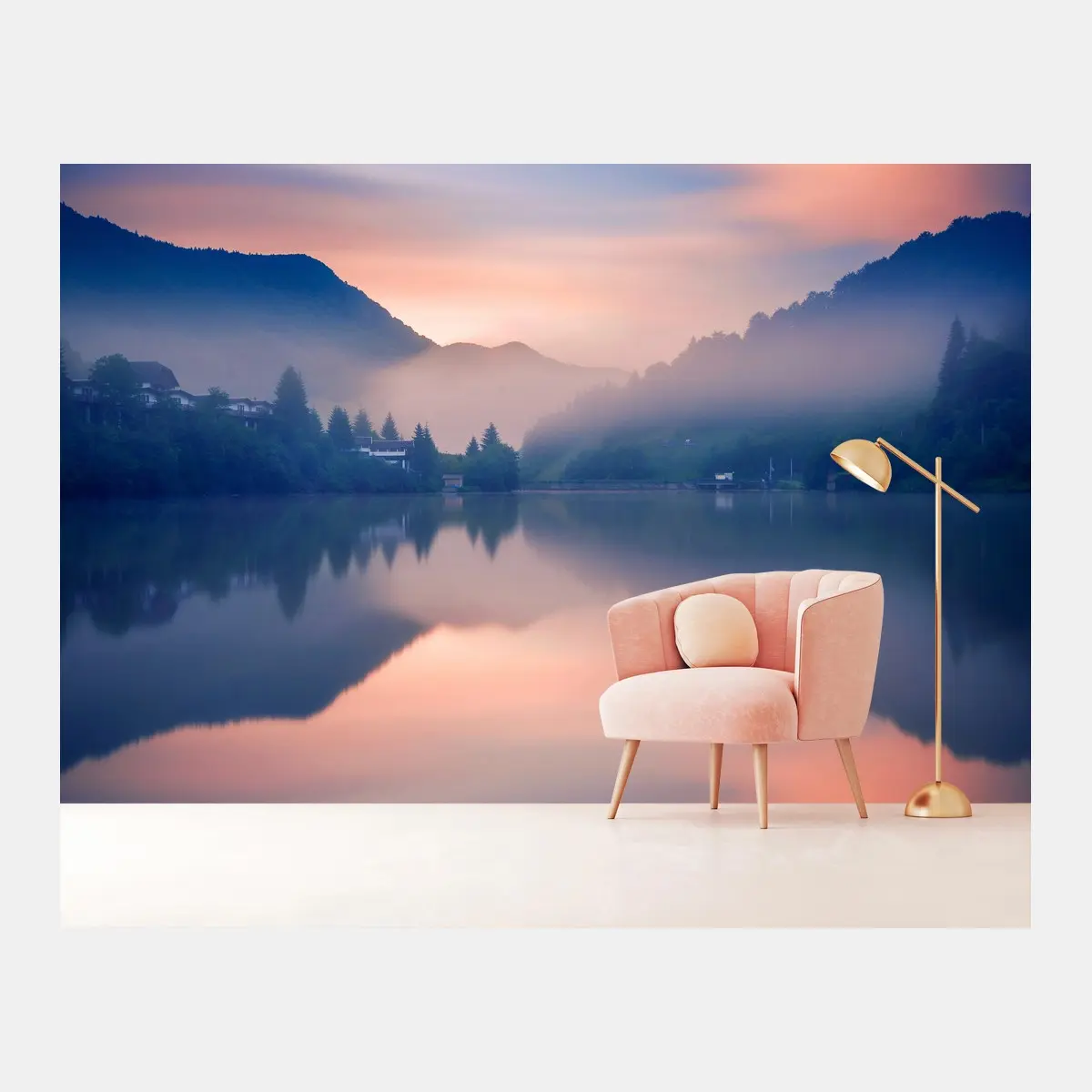 Papier peint brume matinale au lac de montagne – Wallnifity®