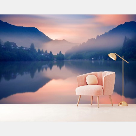 Papier peint brume matinale au lac de montagne – Wallnifity®