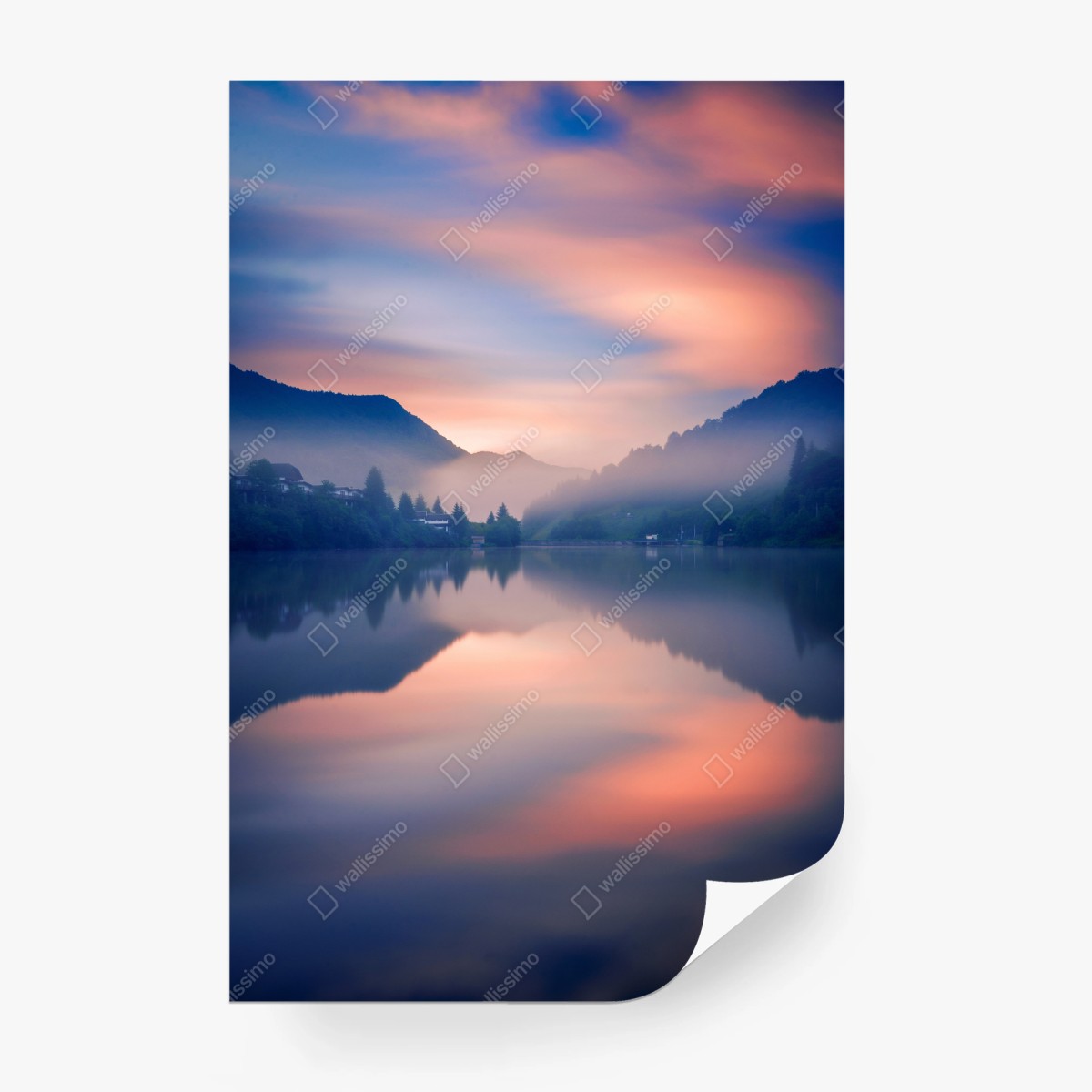 Papier peint brume matinale au lac de montagne – Wallnifity®